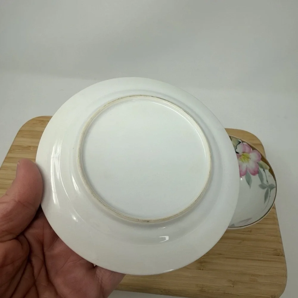 Vintage Noritake Azalea 3 Foot Bowl Mayo Cream Plate 19322 Japan Green Stamp - Picture 12 of 15